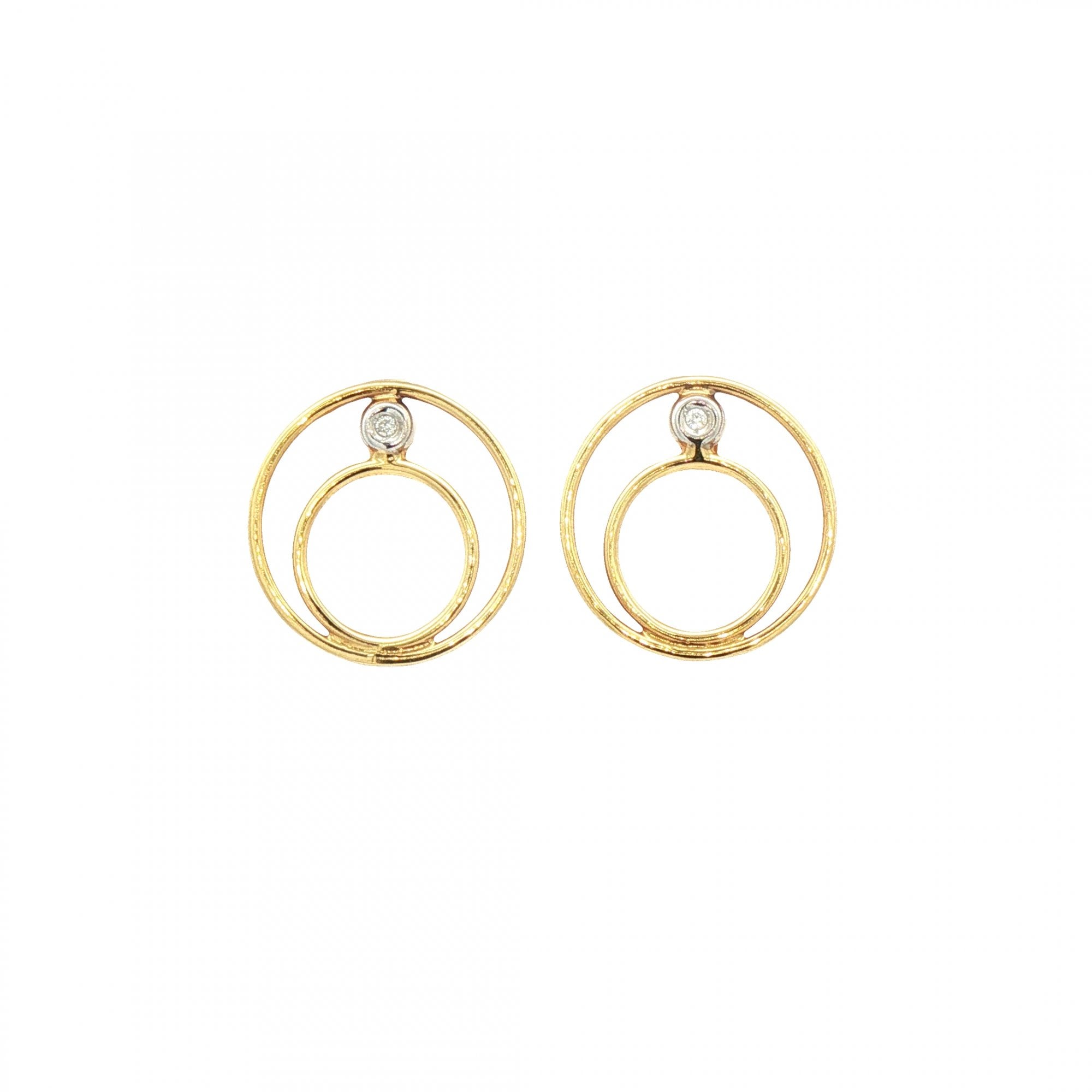 0.02 Natural Diamond Double Circle Earring in 18ct White & Yellow Gold