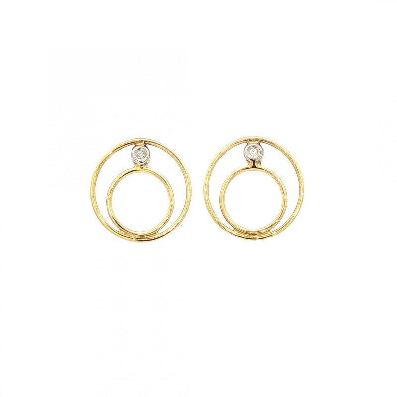 0.02 Natural Diamond Double Circle Earring in 18ct White & Yellow Gold
