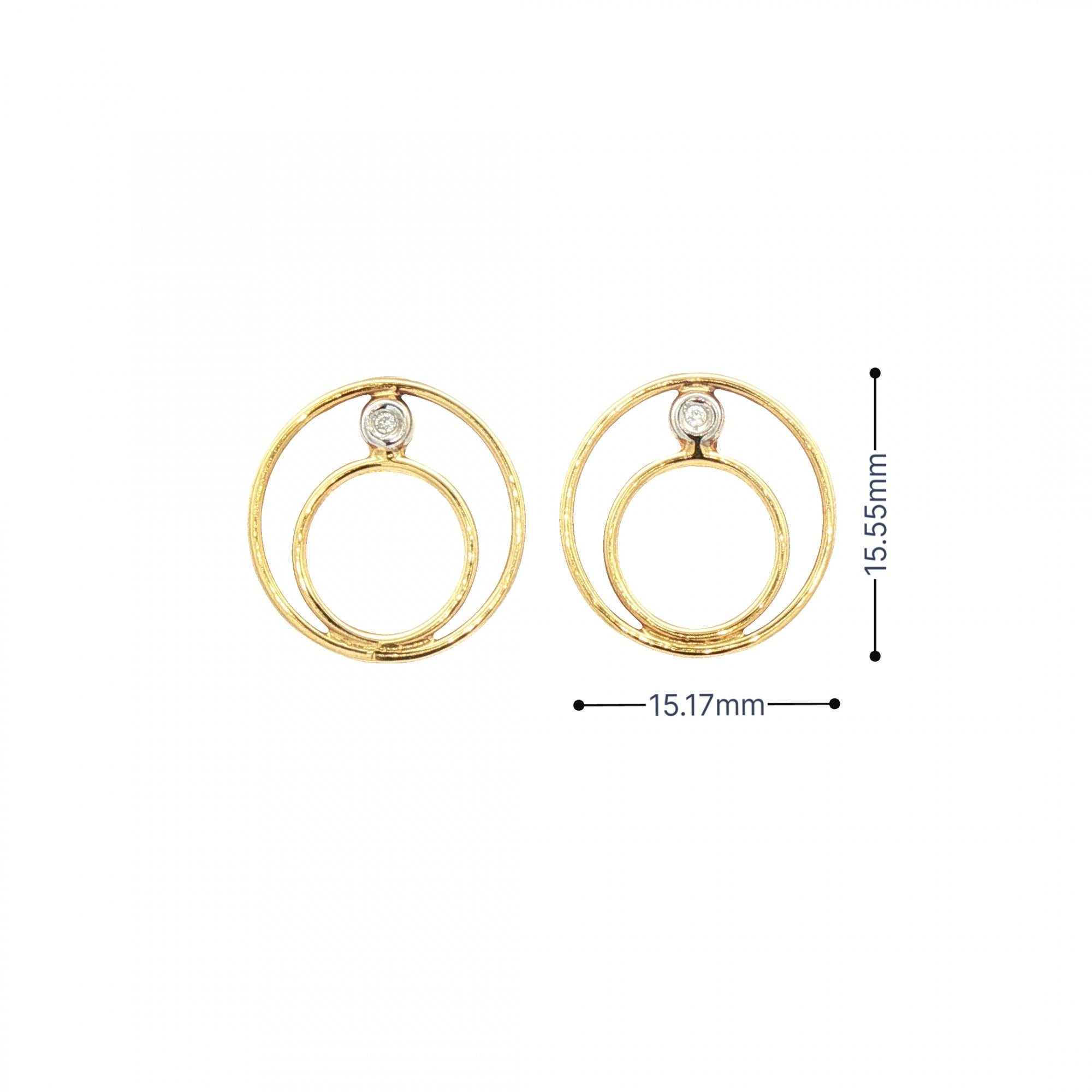 0.02 Natural Diamond Double Circle Earring in 18ct White & Yellow Gold
