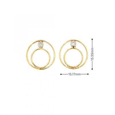 0.02 Natural Diamond Double Circle Earring in 18ct White & Yellow Gold