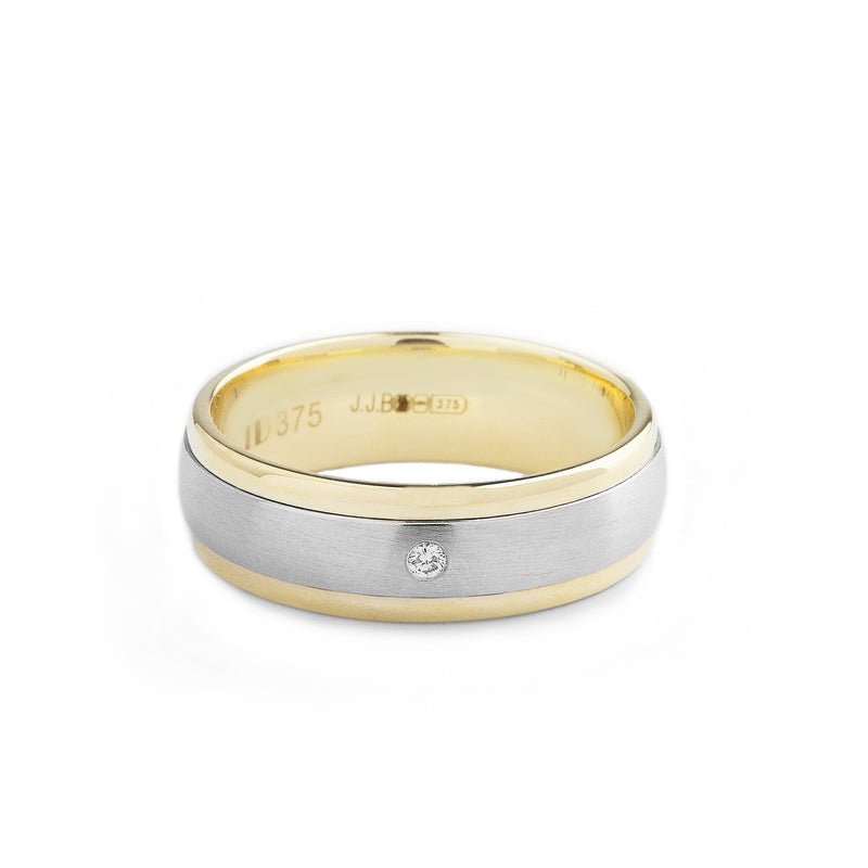 0.04ct Two Tone Satin Centre & Polish Edge Single Natural Diamond Band In 9ct White Gold