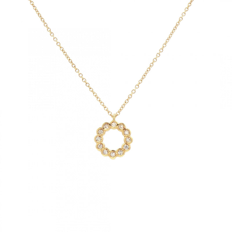 0.06ct Natural Diamond Set Circle Pendant and Chain in 18ct Yellow Gold
