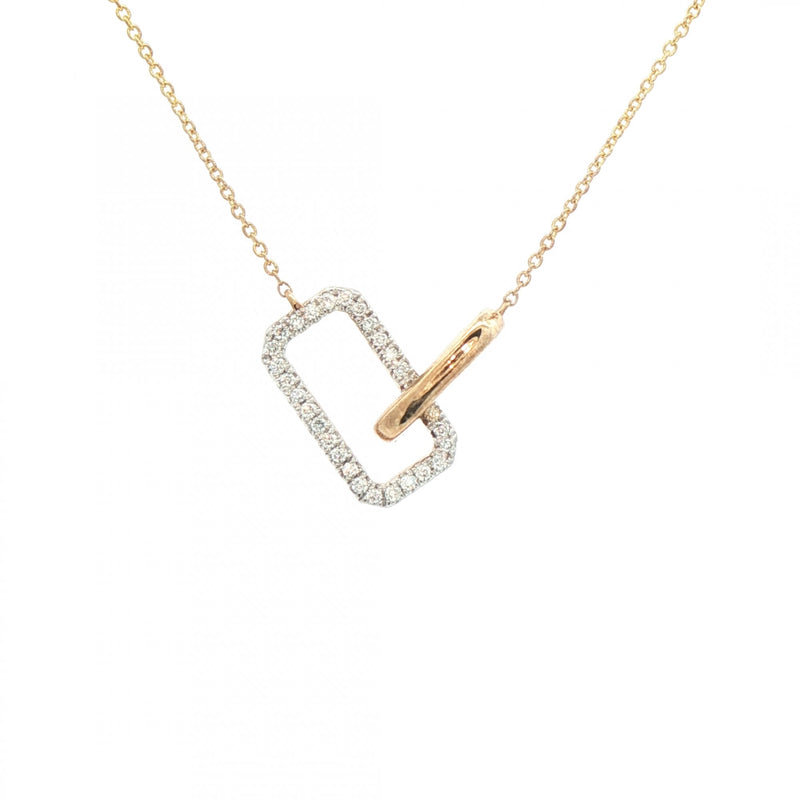 0.07ct Natural Diamond Set Rectangle & Oval Interlink Pendant in 9ct Yellow Gold