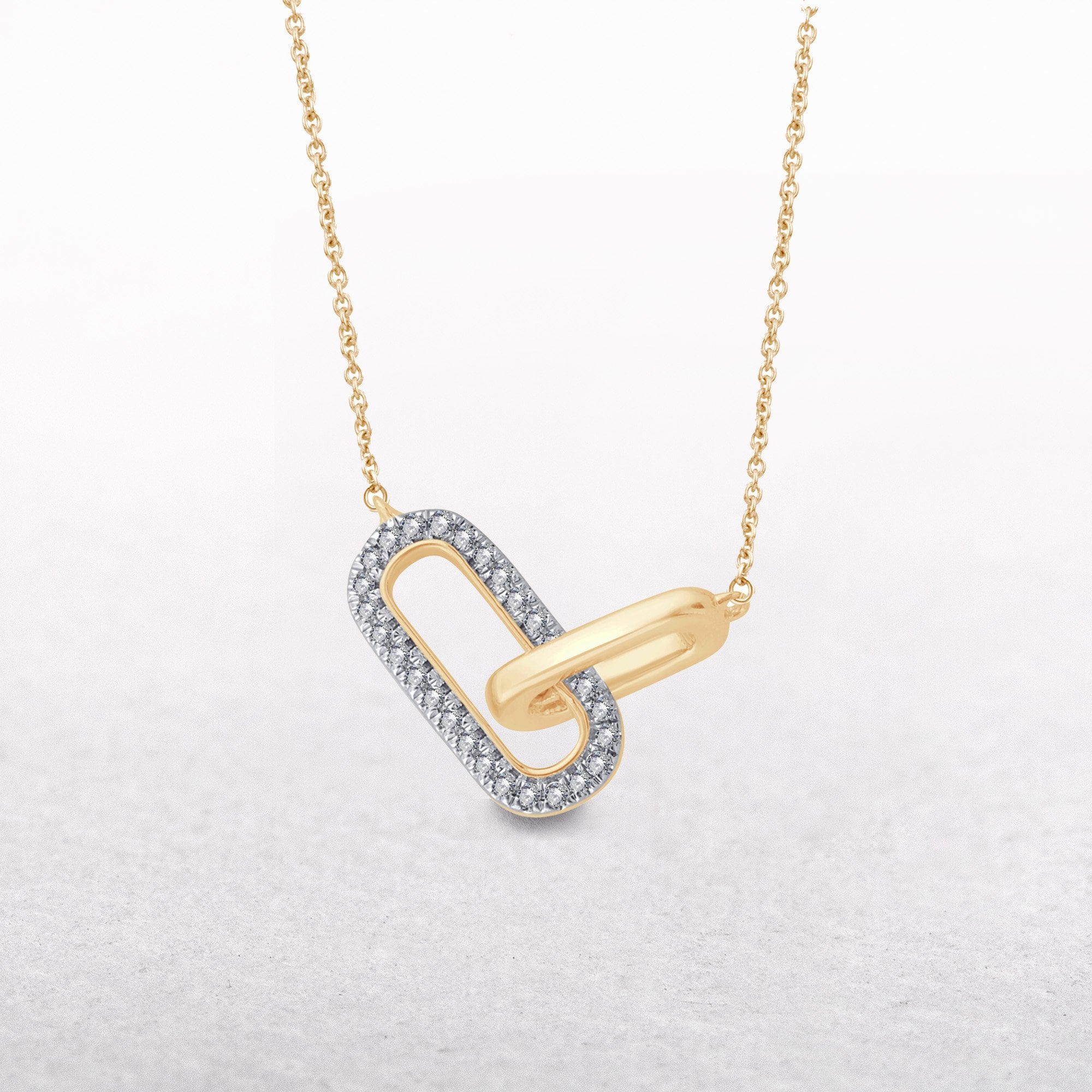 0.08ct Natural Diamond Set Oval Interlink Pendant in 9ct Gold