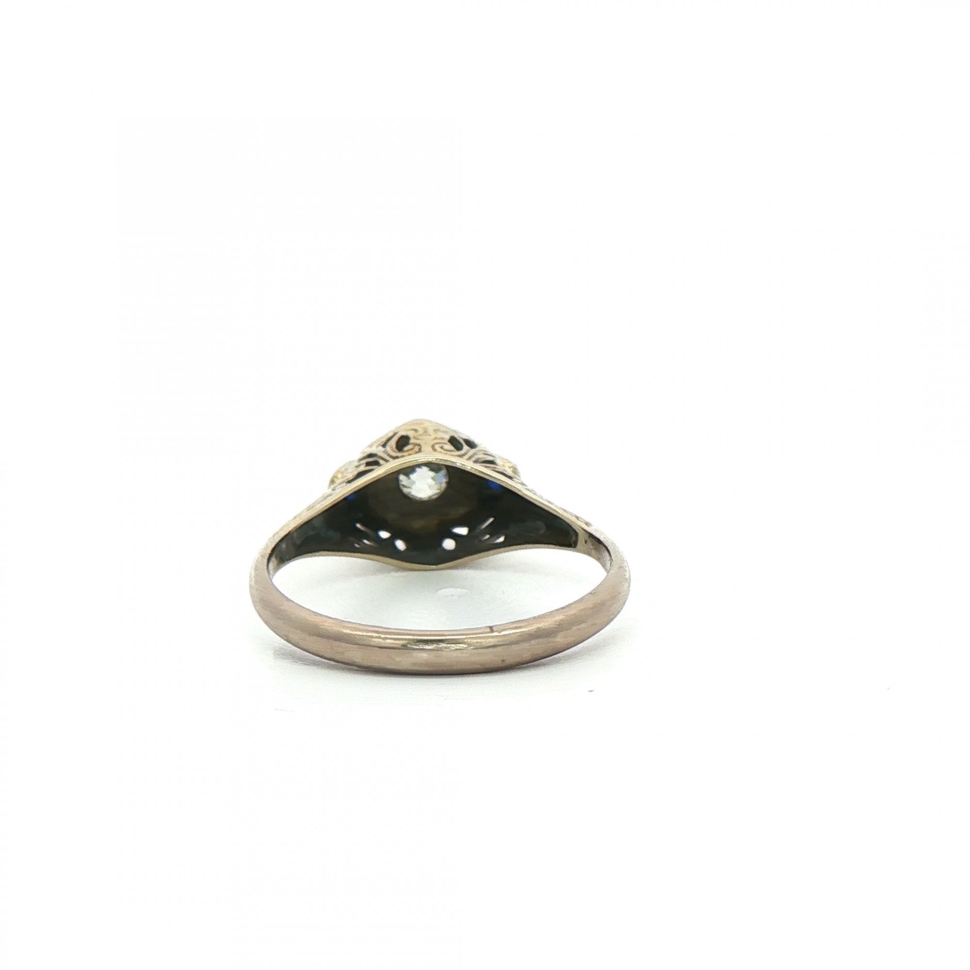 0.10ct Natural Diamond Art Deco Style Solitaire with Sapphire Shoulders in 18ct White Gold