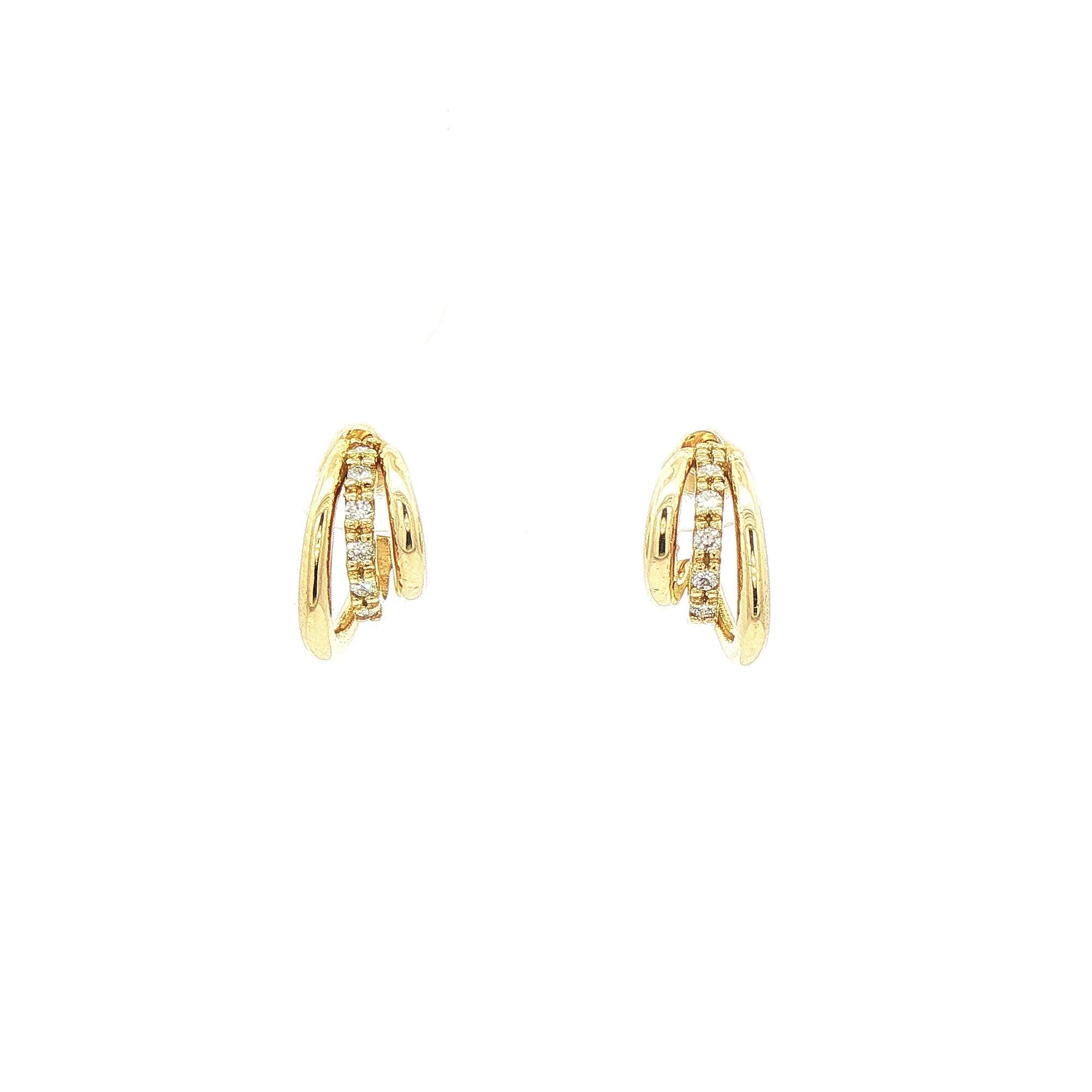 0.11ct Triple Hoop Stud Natural Diamond Earrings in 18ct Yellow Gold