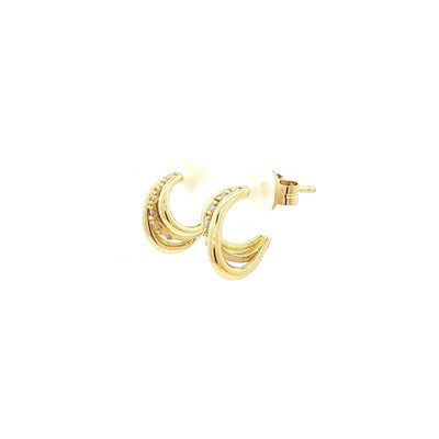 0.11ct Triple Hoop Stud Natural Diamond Earrings in 18ct Yellow Gold