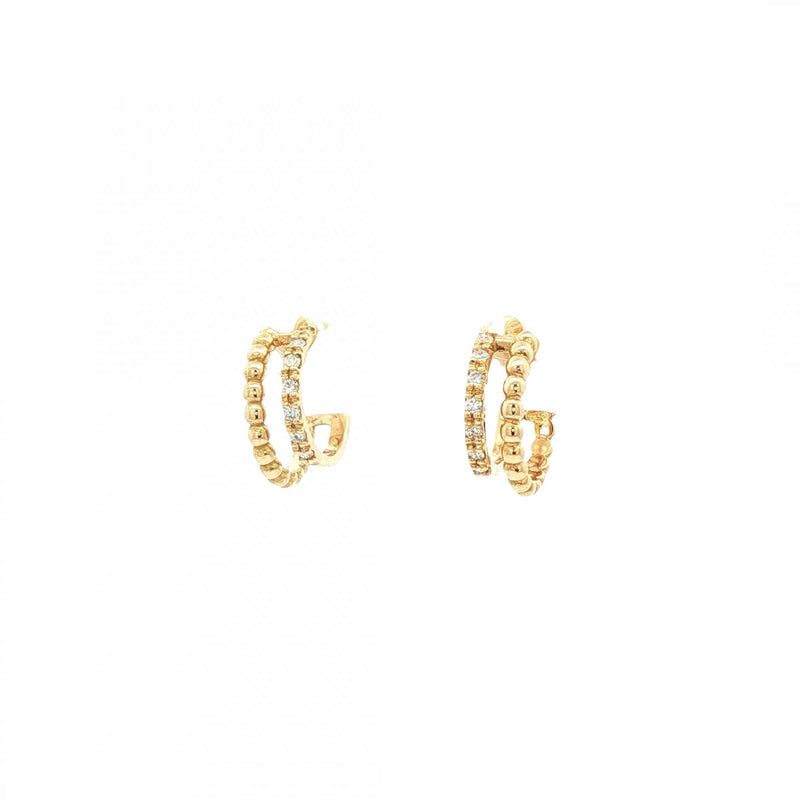 0.14ct Double Hoop Beed and Natural Diamond Set Earrings in 18ct Yellow Gold