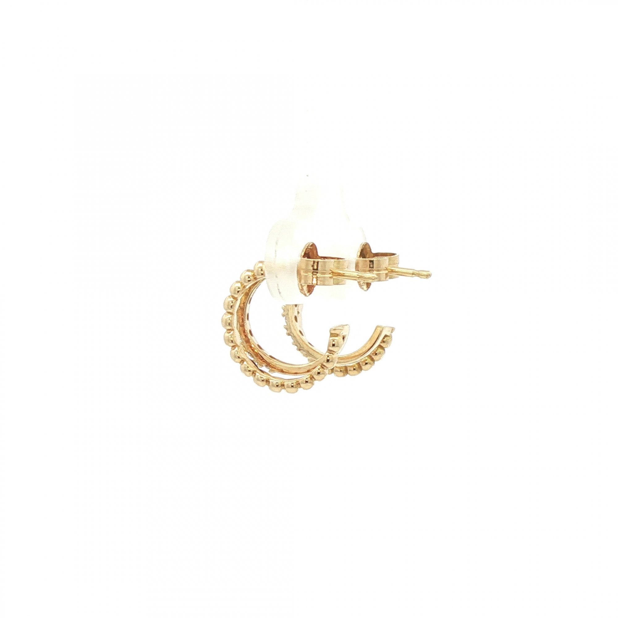 0.14ct Double Hoop Beed and Natural Diamond Set Earrings in 18ct Yellow Gold