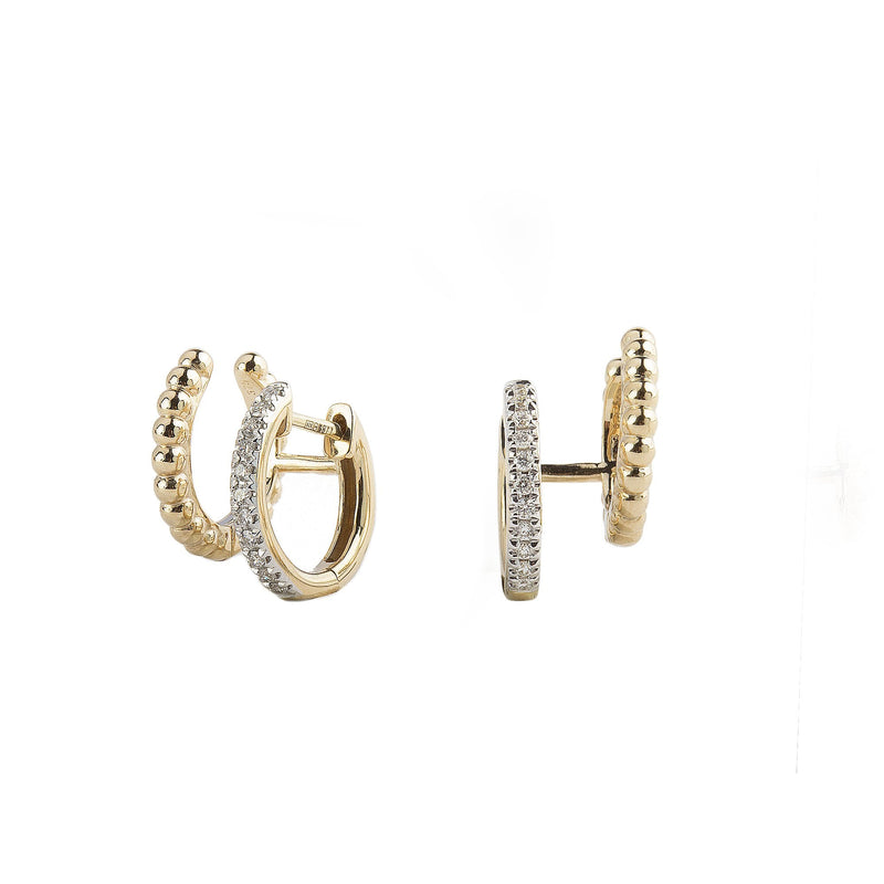 0.17ct Double Natural Diamond & Bead Fancy Hoop Earrings in 9ct Yellow Gold