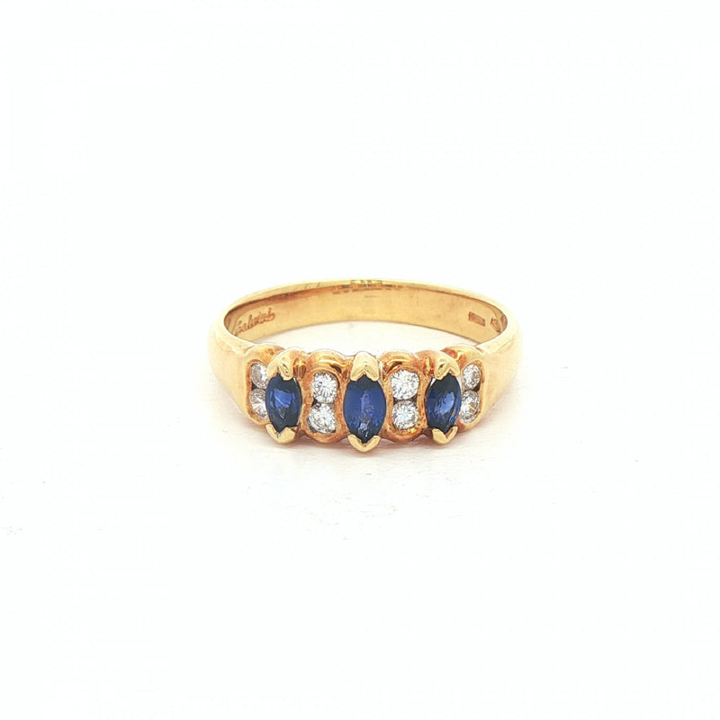 0.1ct Marquise Sapphire & 0.16ct Natural Diamond Ring Weighing Total 4.55g in 18ct Yellow Gold