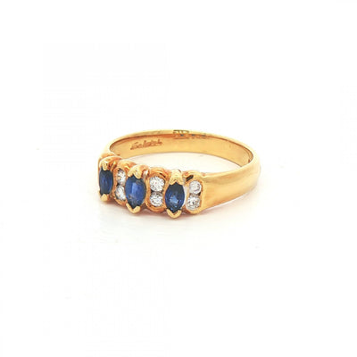 0.1ct Marquise Sapphire & 0.16ct Natural Diamond Ring Weighing Total 4.55g in 18ct Yellow Gold