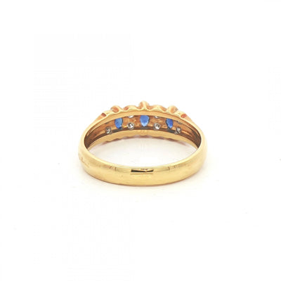 0.1ct Marquise Sapphire & 0.16ct Natural Diamond Ring Weighing Total 4.55g in 18ct Yellow Gold