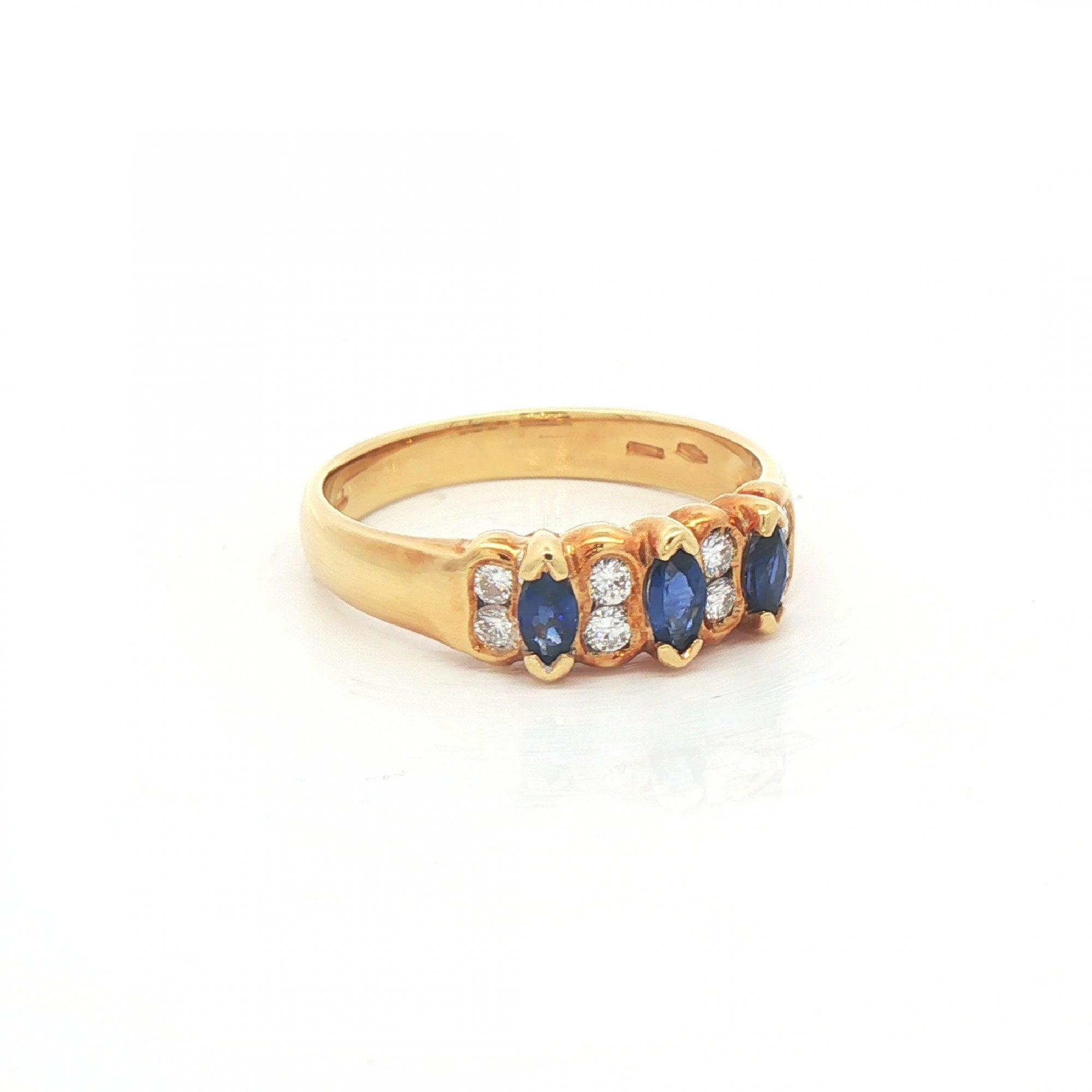 0.1ct Marquise Sapphire & 0.16ct Natural Diamond Ring Weighing Total 4.55g in 18ct Yellow Gold