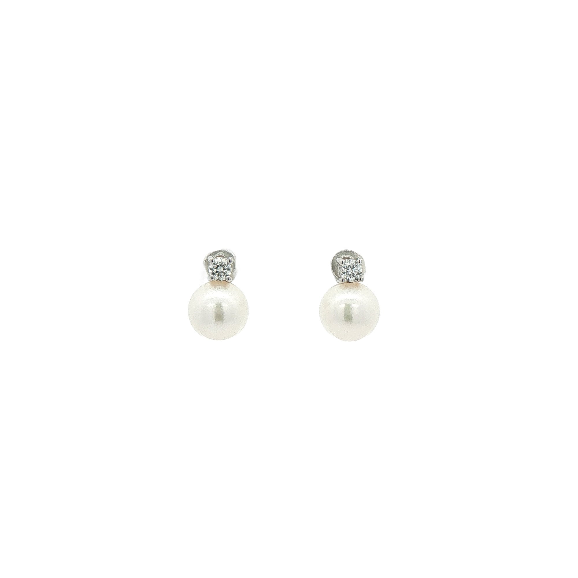 0.20ct Natural Diamond & 8.5mm Pearl Stud Earrings in 18ct White Gold
