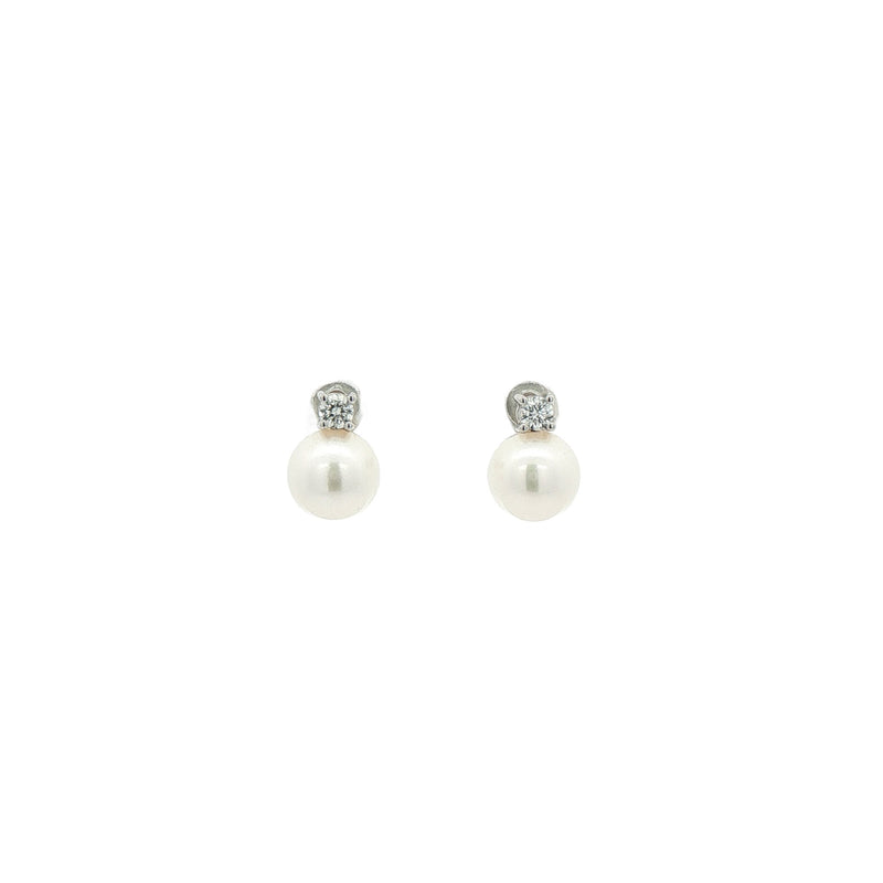 0.20ct Natural Diamond & 8.5mm Pearl Stud Earrings in 18ct White Gold