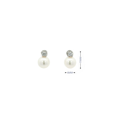 0.20ct Natural Diamond & 8.5mm Pearl Stud Earrings in 18ct White Gold