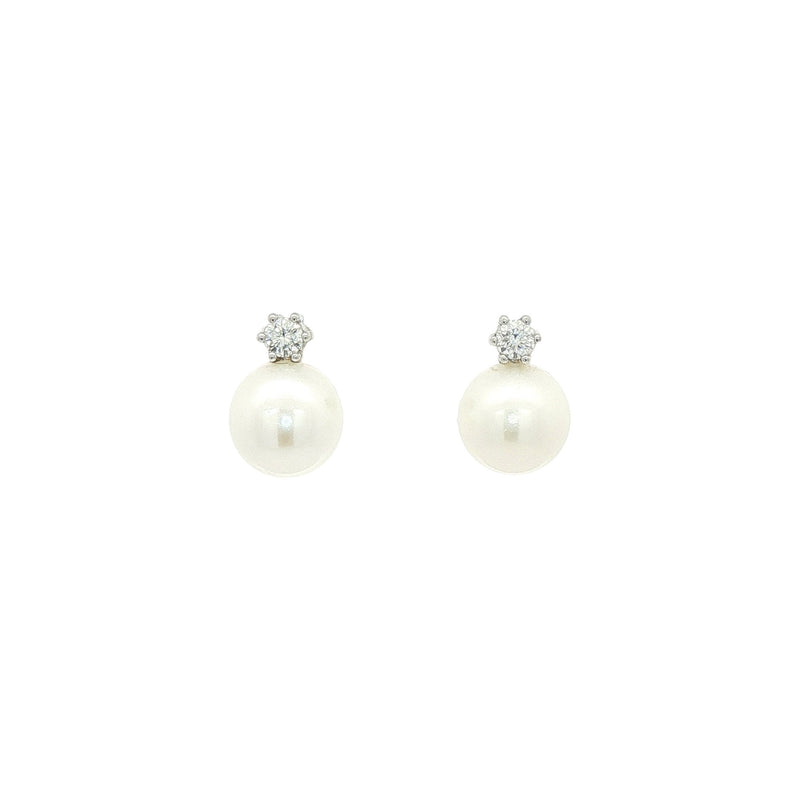0.20ct Natural Diamond & Pearl Stud Earrings in 9ct White Gold