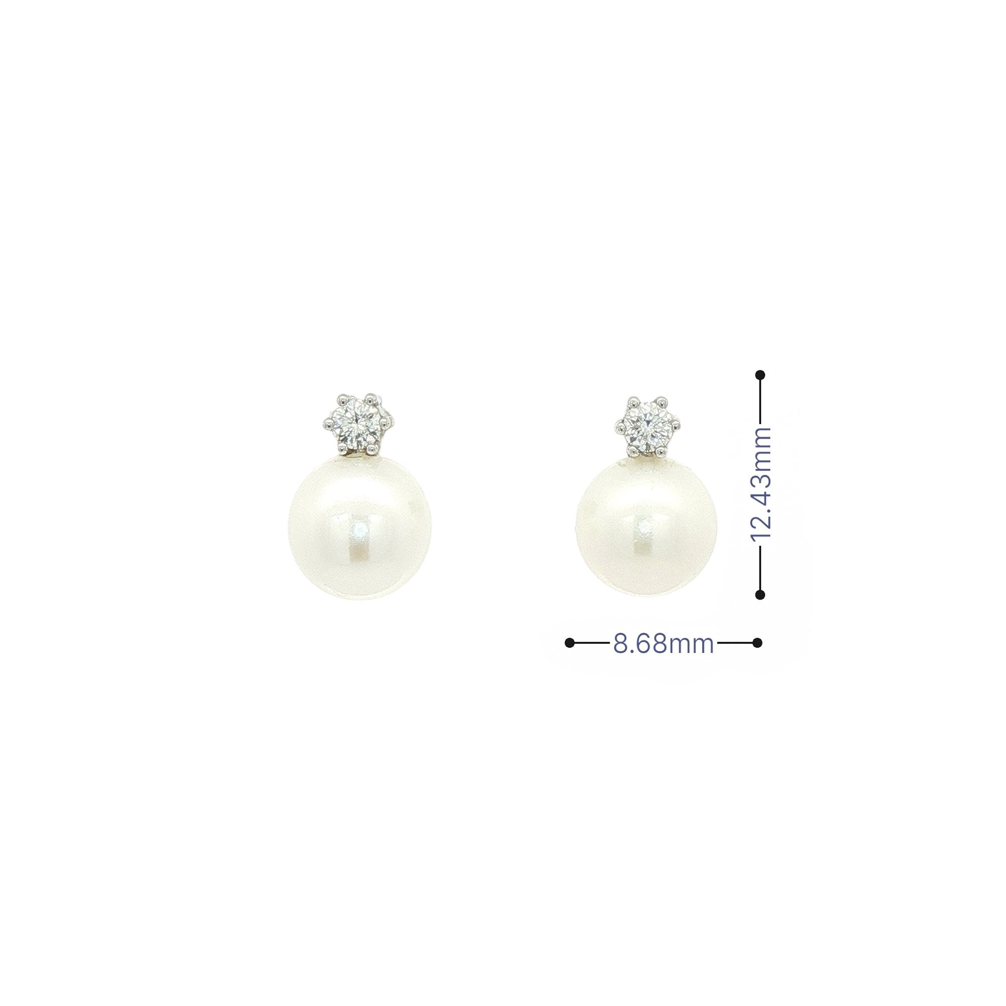 0.20ct Natural Diamond & Pearl Stud Earrings in 9ct White Gold