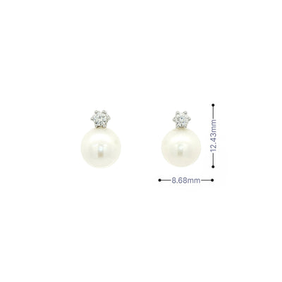0.20ct Natural Diamond & Pearl Stud Earrings in 9ct White Gold