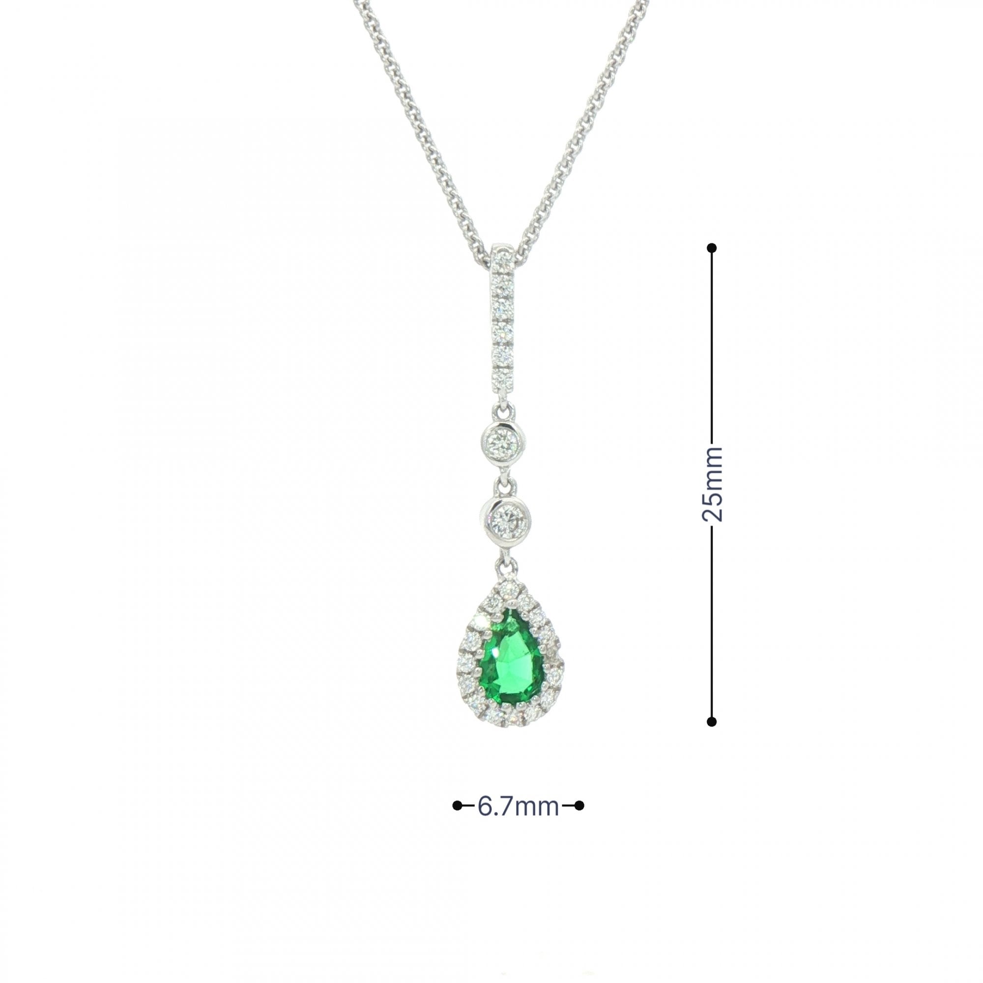 0.22ct Emerald & 0.23ct Natural Diamond Drop Pendant in 18ct White Gold