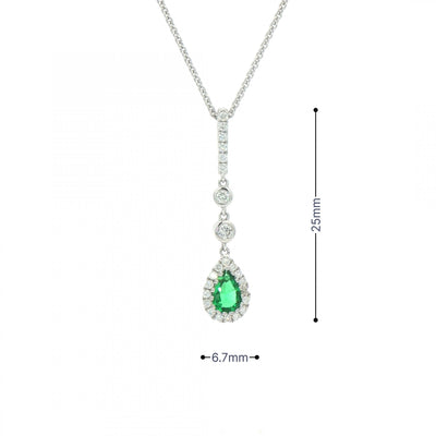 0.22ct Emerald & 0.23ct Natural Diamond Drop Pendant in 18ct White Gold