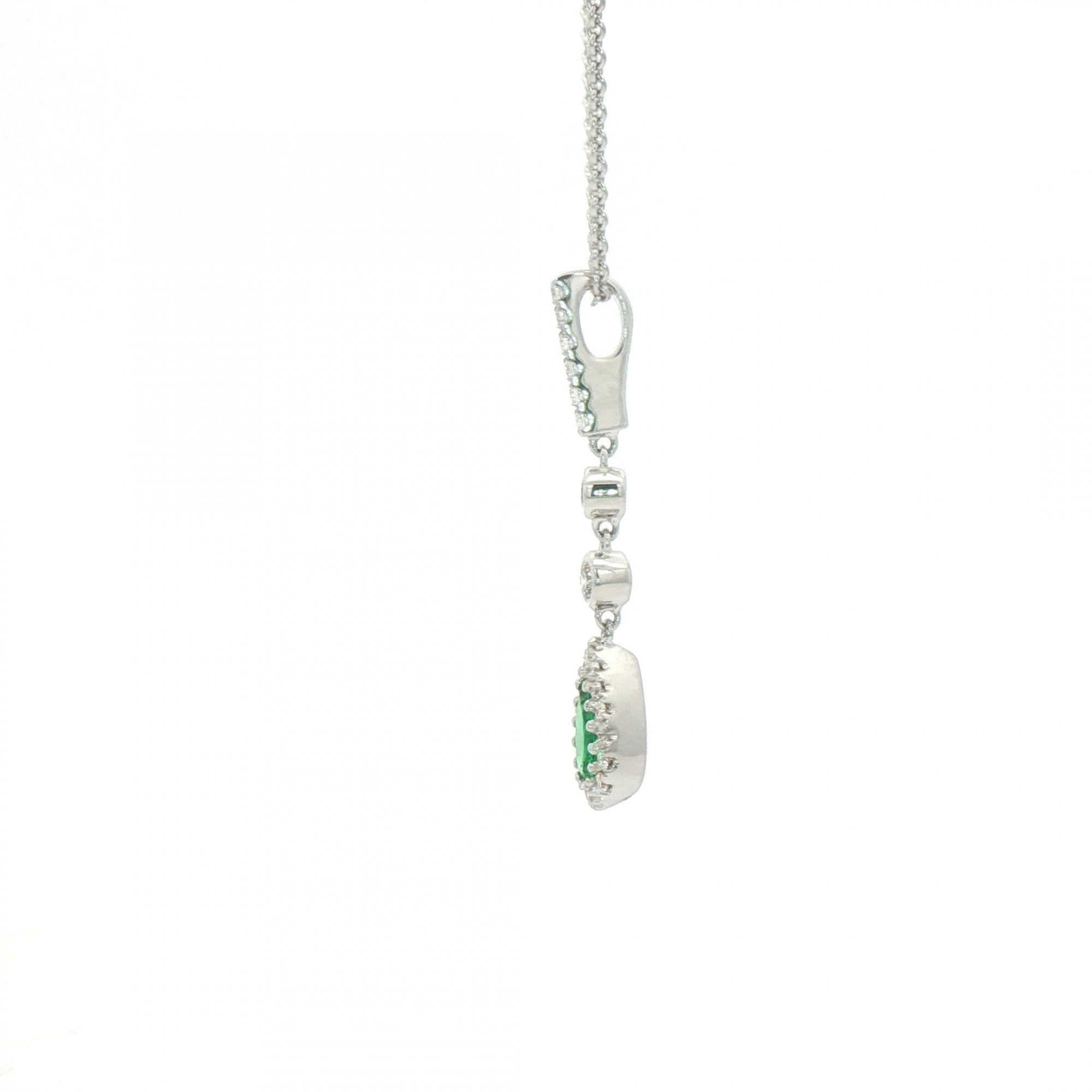 0.22ct Emerald & 0.23ct Natural Diamond Drop Pendant in 18ct White Gold
