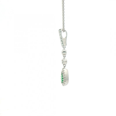0.22ct Emerald & 0.23ct Natural Diamond Drop Pendant in 18ct White Gold