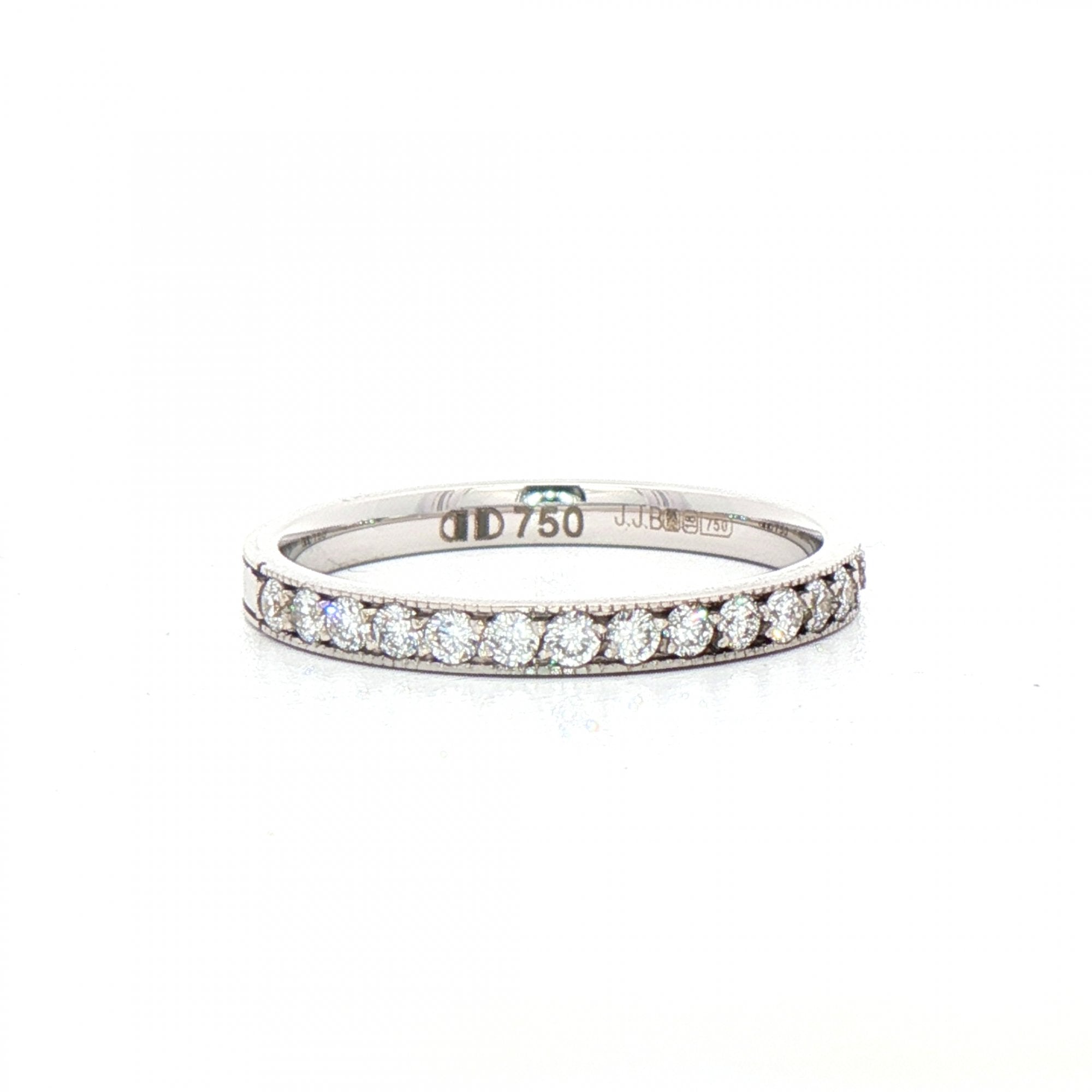0.26ct 2mm Ladies Grain Set With Beaded Wedding Band In 18ct White Gold