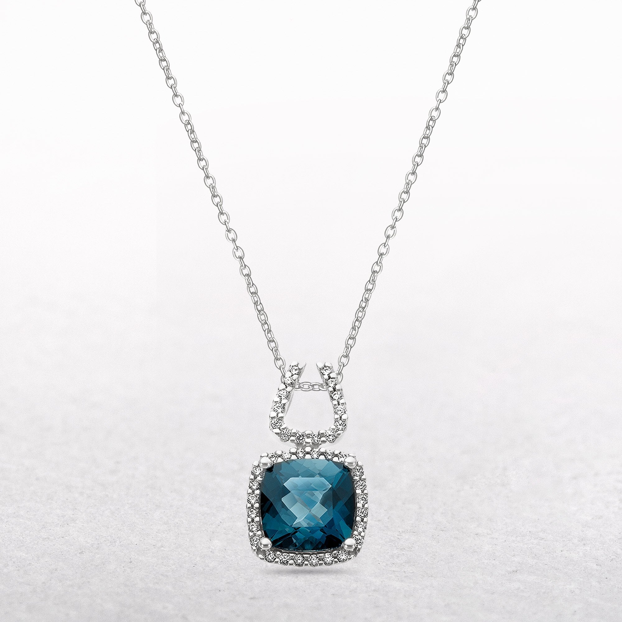 0.27 Natural Diamond & London Blue Topaz Drop Pendant in 9ct White Gold