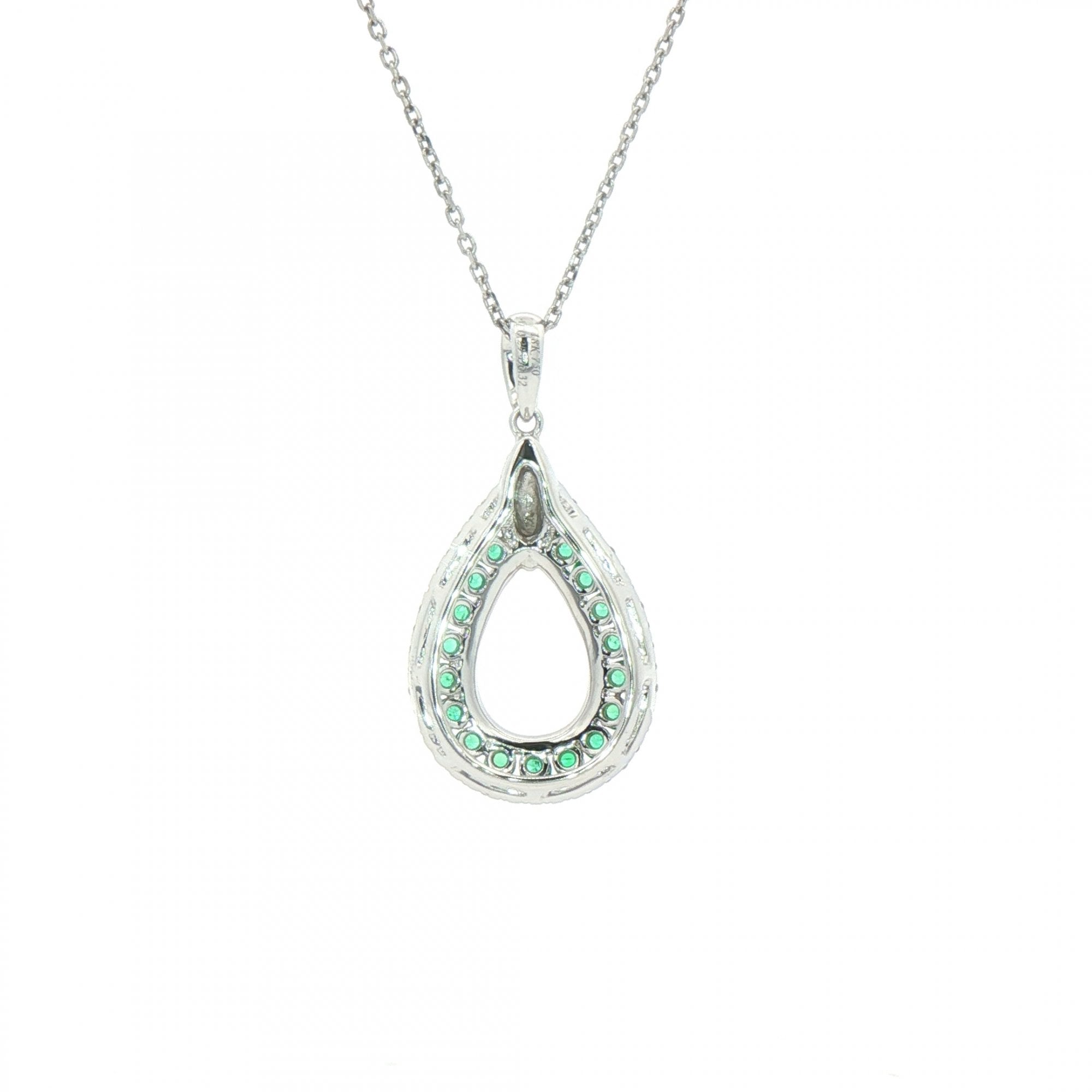 0.29ct Emerald & 0.32ct Natural Diamond Cluster Open Pear Shape Pendant in 18ct White Gold