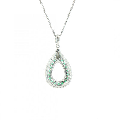 0.29ct Emerald & 0.32ct Natural Diamond Cluster Open Pear Shape Pendant in 18ct White Gold