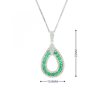 0.29ct Emerald & 0.32ct Natural Diamond Cluster Open Pear Shape Pendant in 18ct White Gold