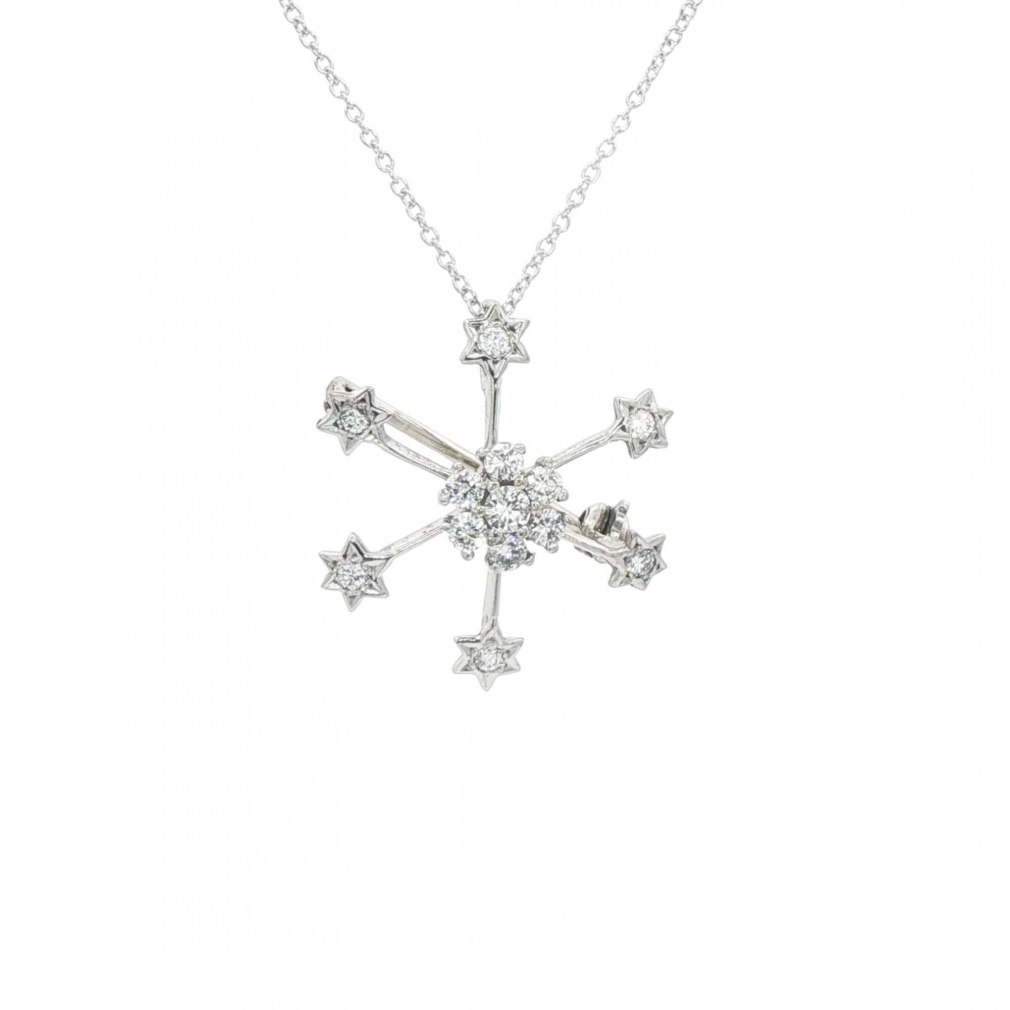 0.30ct Natural Diamond Snow Flake Pendant & Brooch Chain in 18ct White Gold