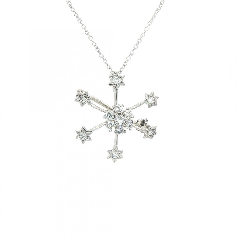 0.30ct Natural Diamond Snow Flake Pendant & Brooch Chain in 18ct White Gold