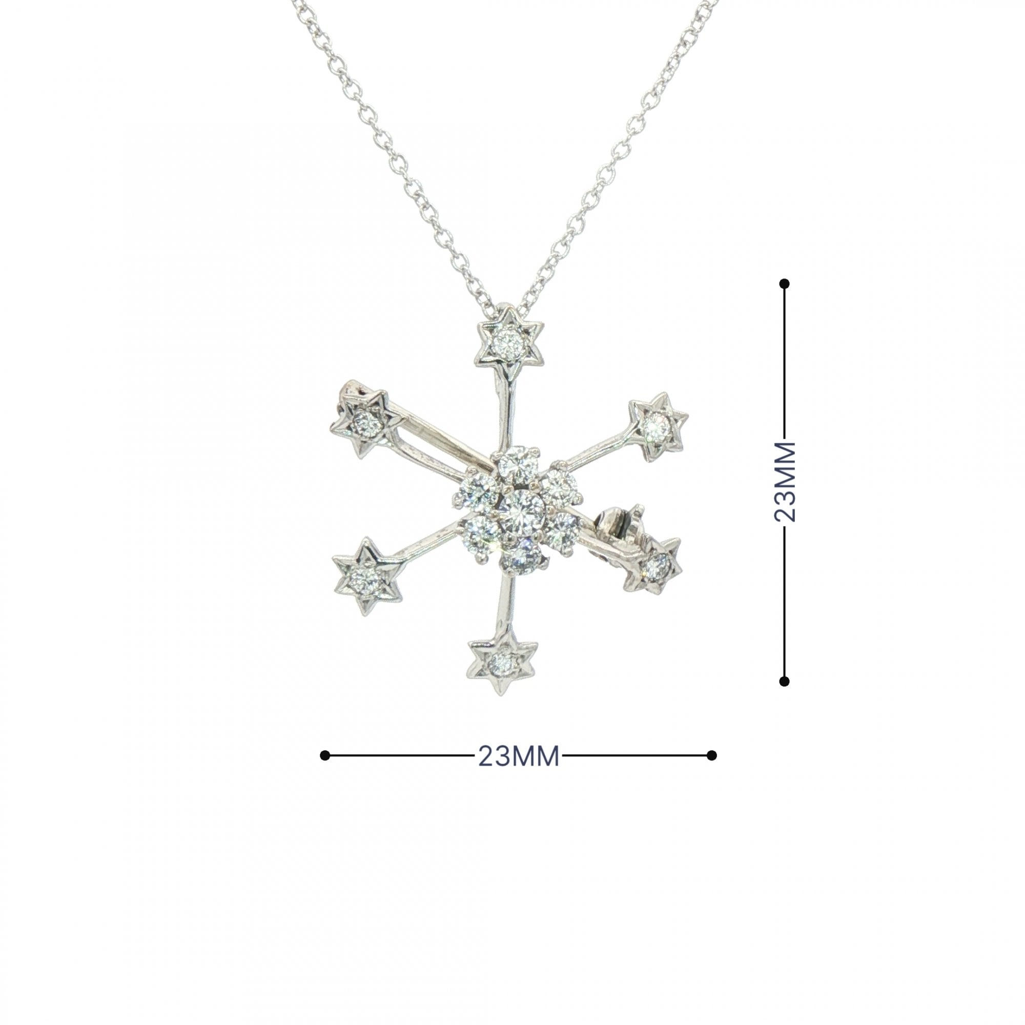 0.30ct Natural Diamond Snow Flake Pendant & Brooch Chain in 18ct White Gold