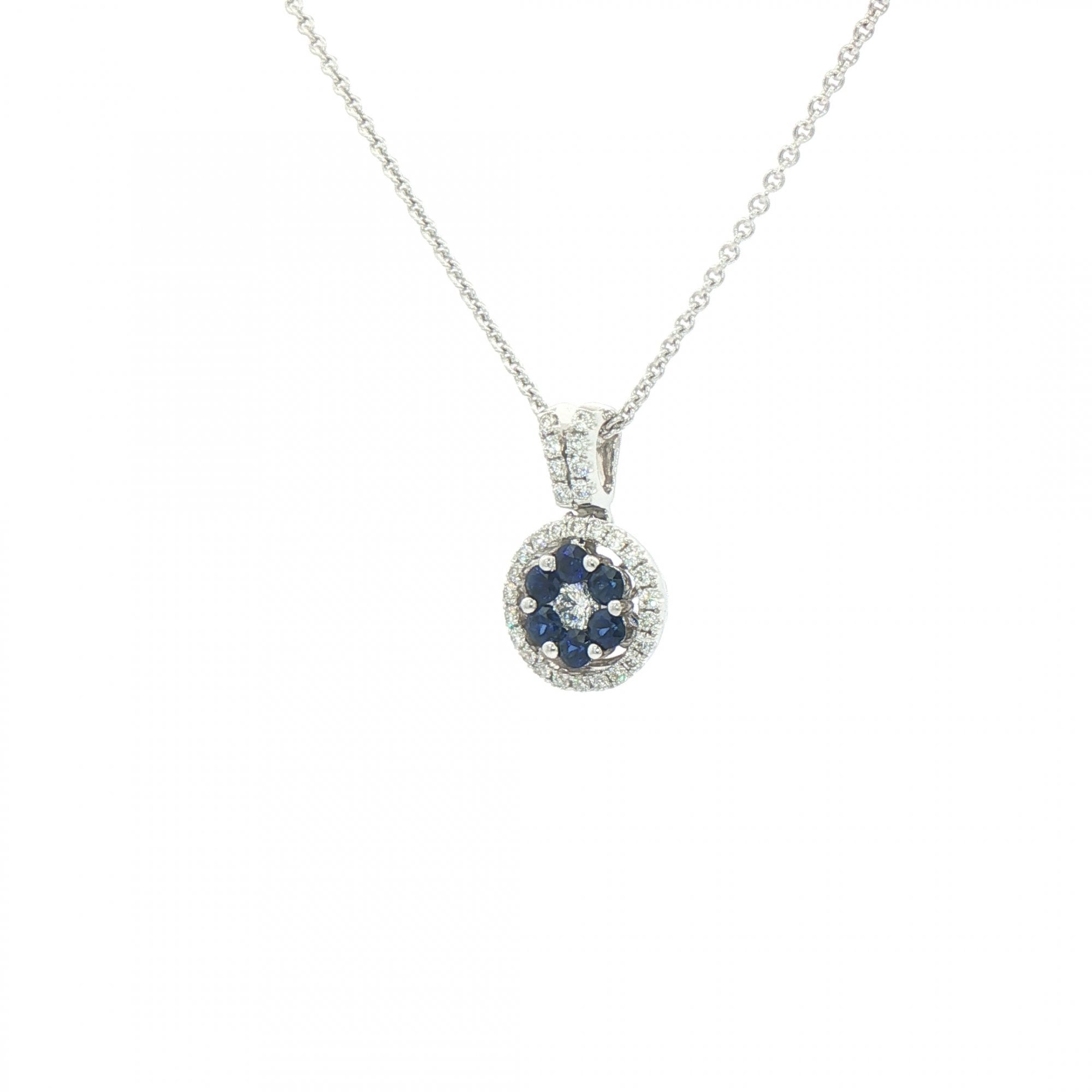 0.30ct Sapphire & 0.27ct Diamond Pendant in 18ct White Gold