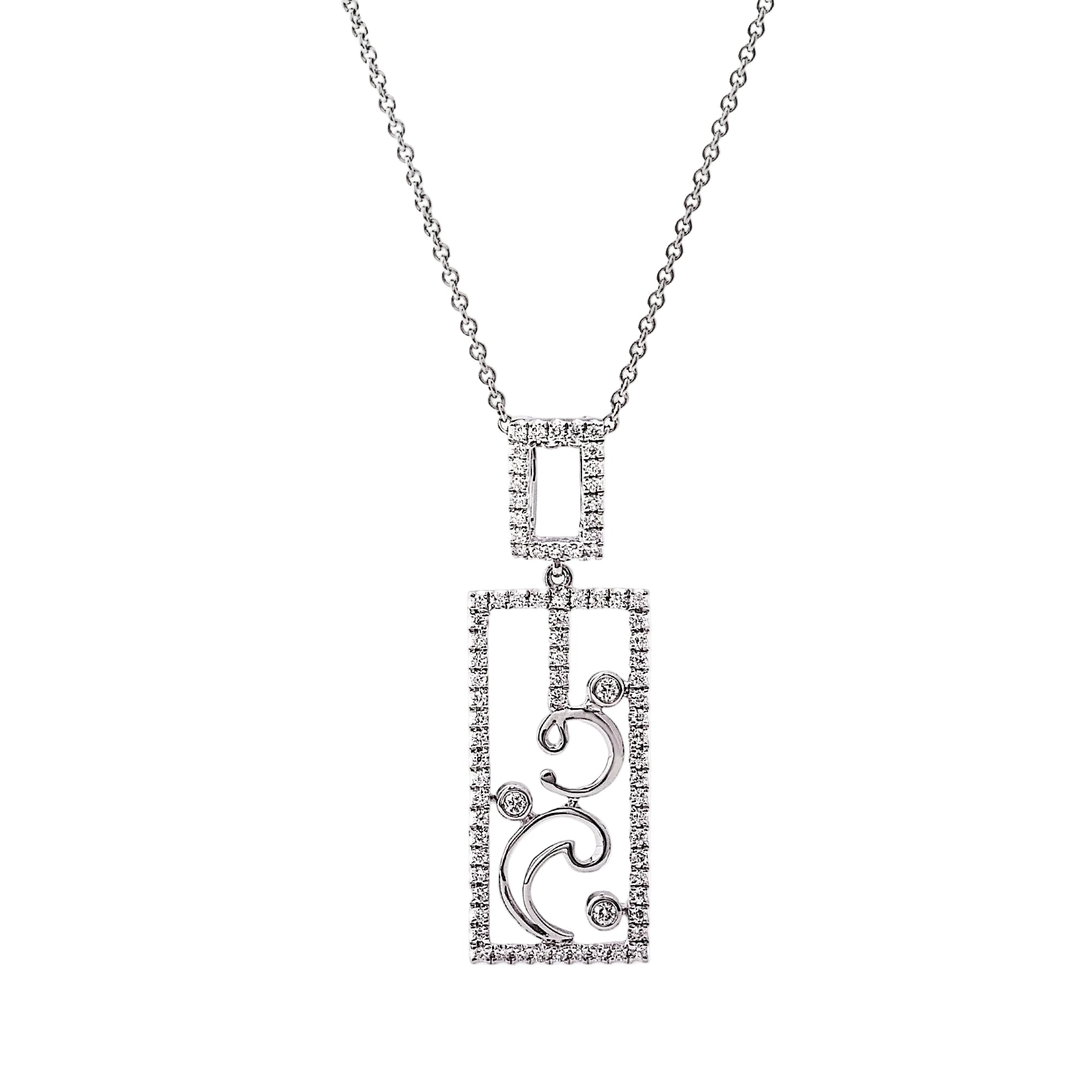 0.31ct Natural Diamond Swirl Rectangle Shape Pendant in 18ct White Gold