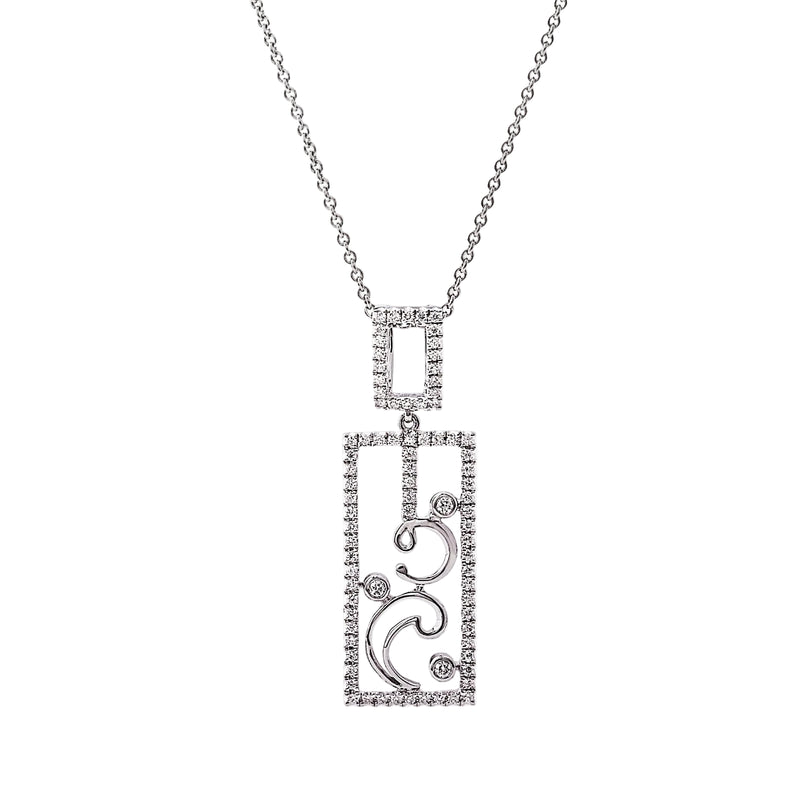 0.31ct Natural Diamond Swirl Rectangle Shape Pendant in 18ct White Gold