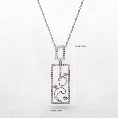 0.31ct Natural Diamond Swirl Rectangle Shape Pendant in 18ct White Gold