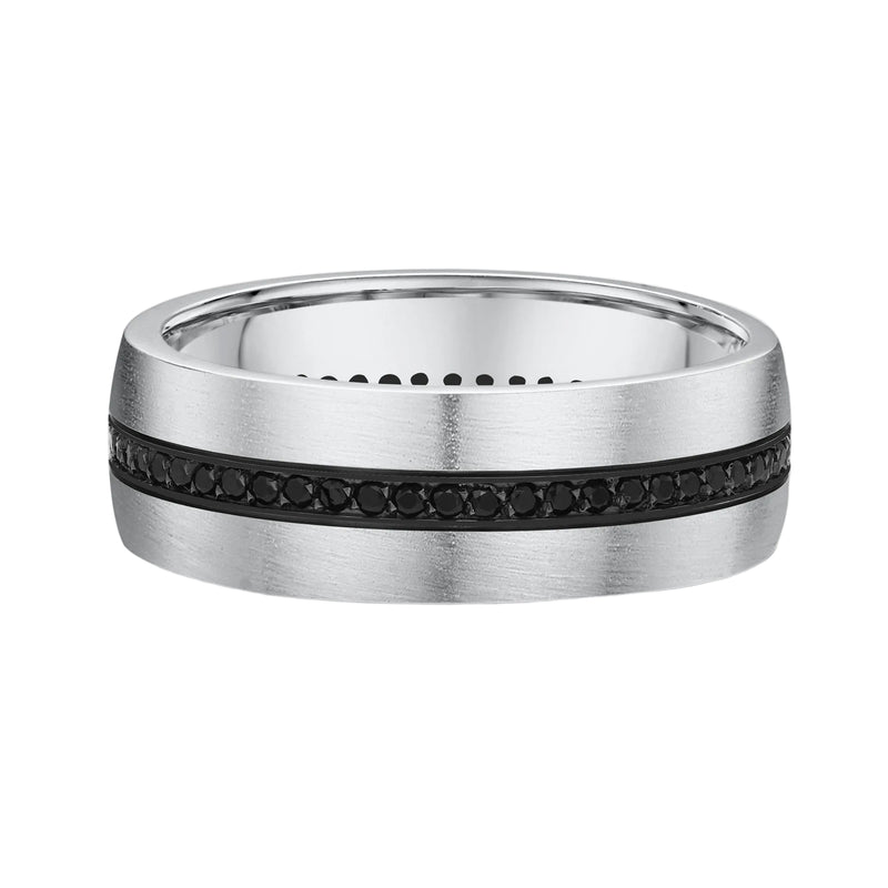 0.34ct 7mm Gents Satin Finish Round Cut Black Natural Diamond Band In 9ct White Gold