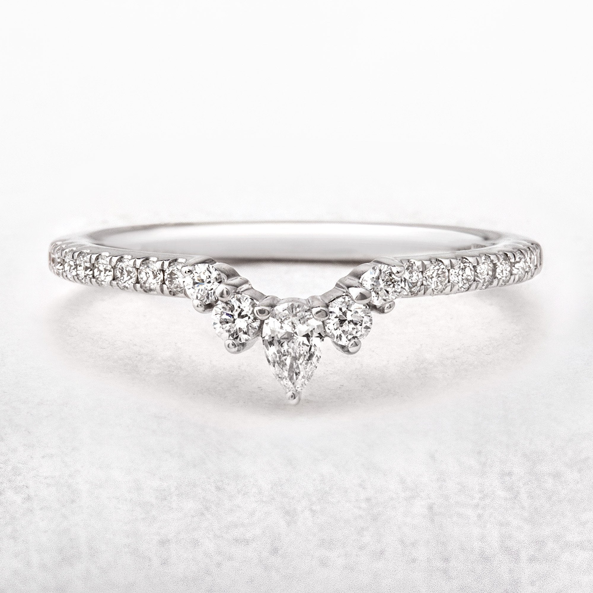 0.35ct Brilliant & Pear Cut Wishbone Wedding Band 18ct In White Gold