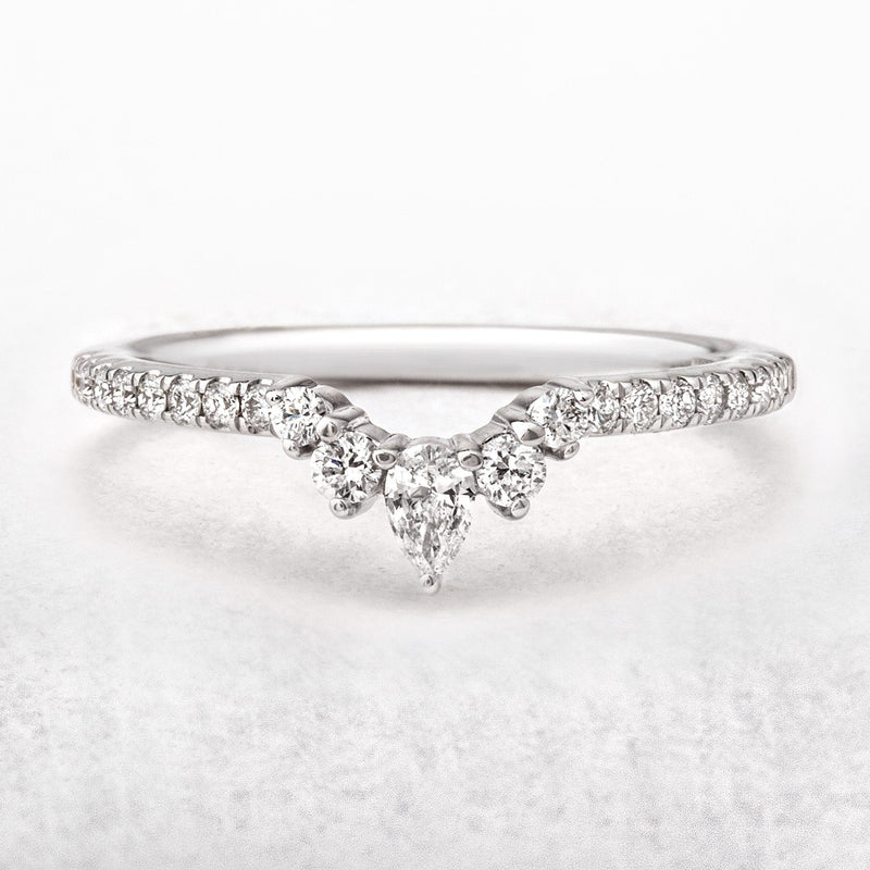 0.35ct Brilliant & Pear Cut Wishbone Wedding Band 18ct In White Gold