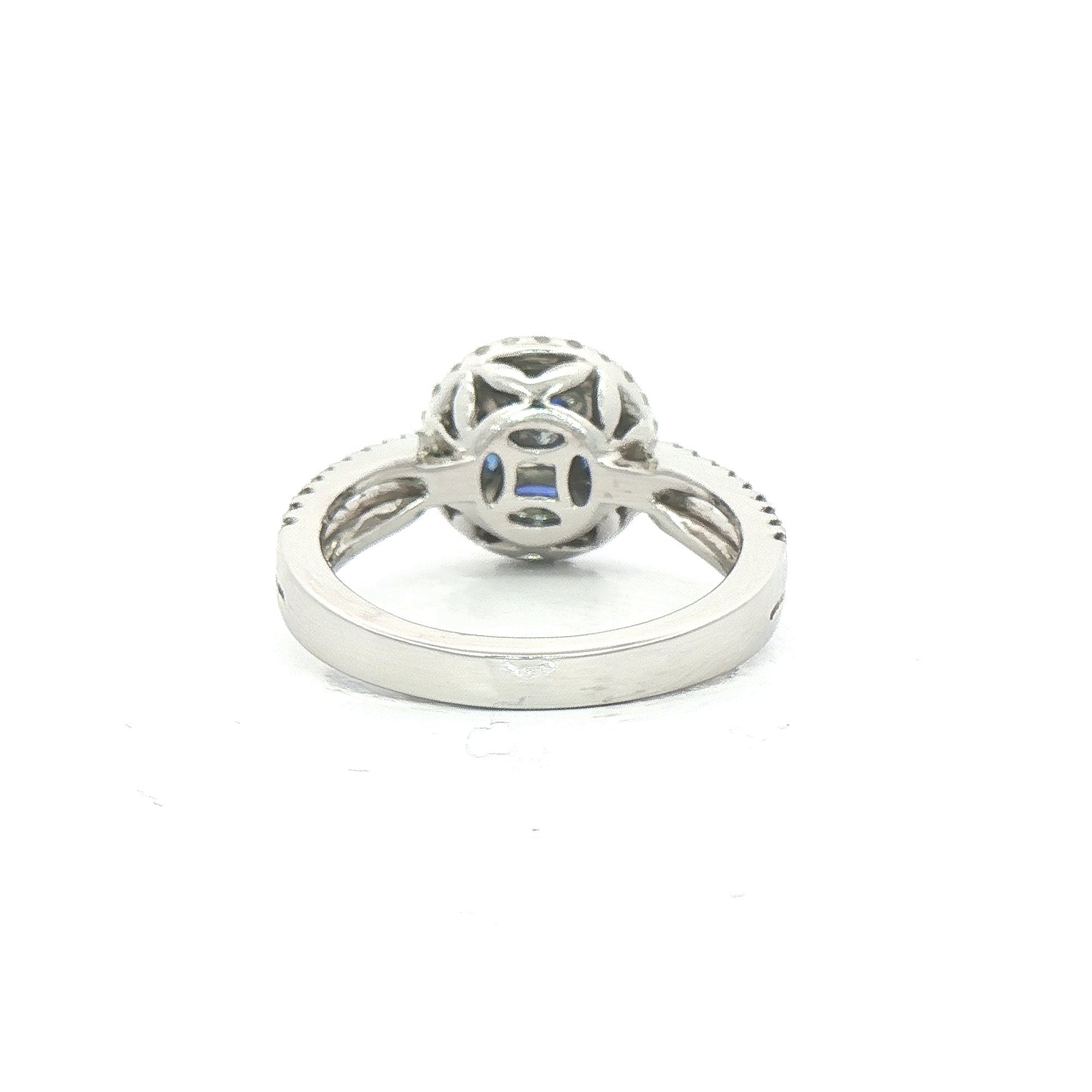 0.35ct Sapphire & Natural Diamond 0.61ct Double Halo with Split Shoulders in 18ct White Gold