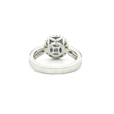 0.35ct Sapphire & Natural Diamond 0.61ct Double Halo with Split Shoulders in 18ct White Gold