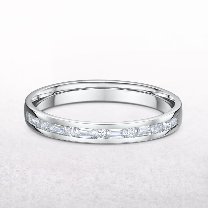 0.37ct Baguette & Princess Cut Natural Diamond Wedding Band In 18ct White Gold