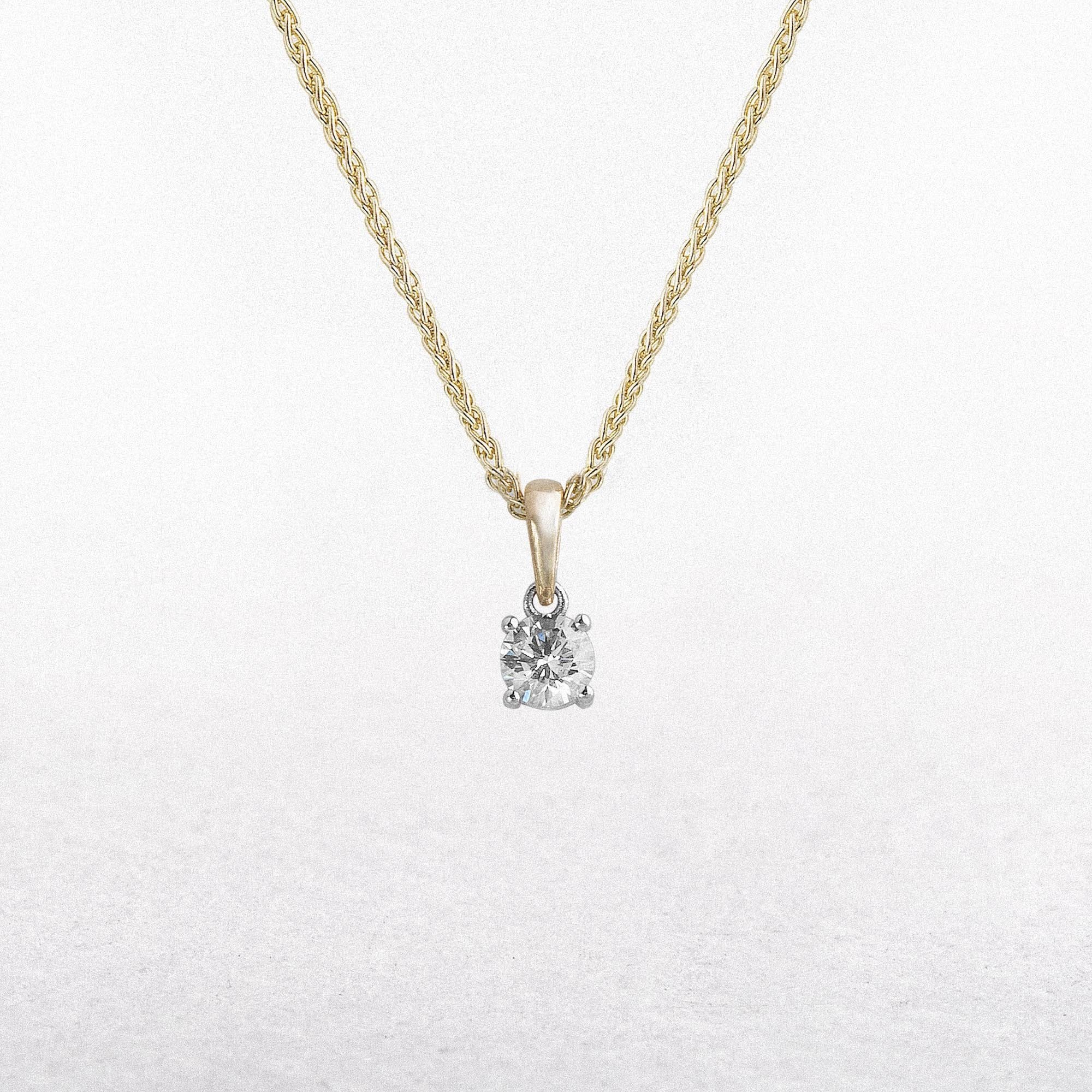 0.40ct F VS1 Four Claw Natural Diamond Solitaire Pendant in 18ct Gold