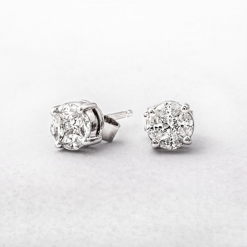 0.40ct Natural Diamond 5mm Round Invisible Set Stud Earrings in 18ct White Gold
