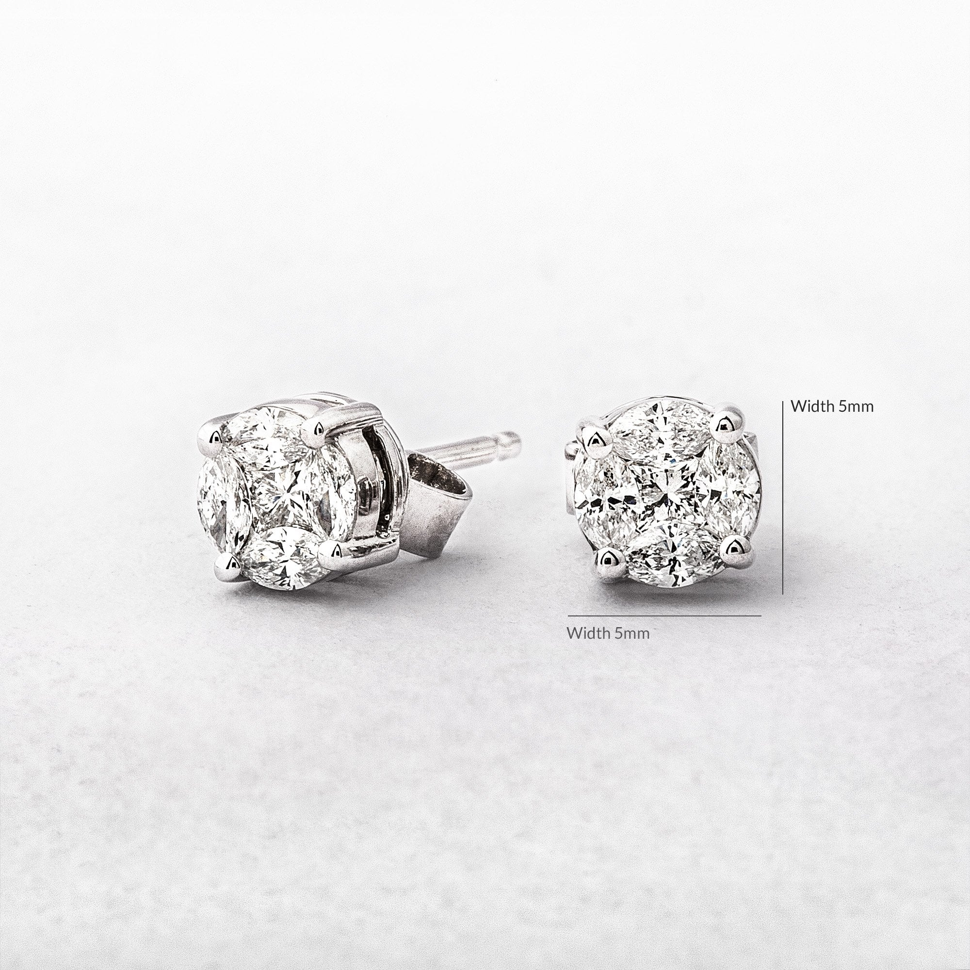 0.40ct Natural Diamond 5mm Round Invisible Set Stud Earrings in 18ct White Gold