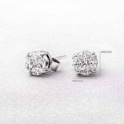 0.40ct Natural Diamond 5mm Round Invisible Set Stud Earrings in 18ct White Gold